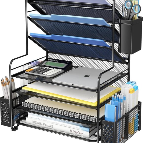 7 Tier Desk File Organizer, Letter Tray Paper Organizer with Pen Holder and Meta - Picture 1 of 6